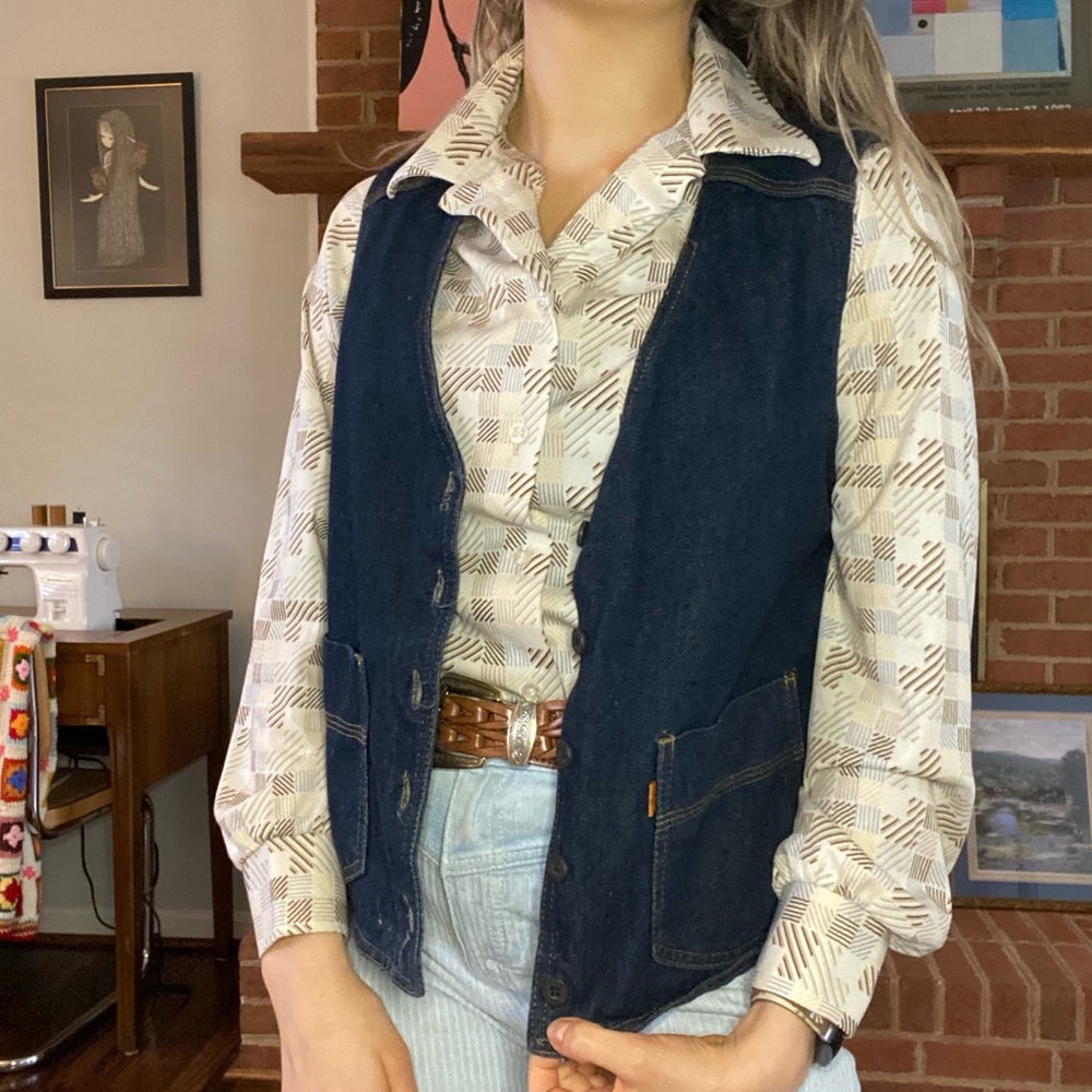 Vintage 1960s Levis Orange Tab Dark Wash Denim Pocket Vest Strauss & Com… - Picture 2 of 14